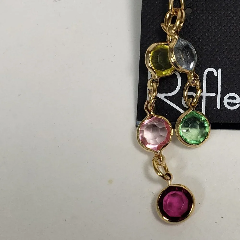 Gold tone Chain Drop Earrings Multicolor Crystal Dangles Stylish Women's Jewelry